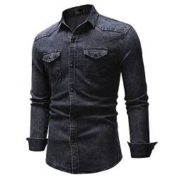 Jeanshemd Herren Slim fit Denim Hemd Freizeithemd mit Revers Denim Langarm Shirt Regular fit Vintage Denim Hemd Cowboy-Style Langarmhemd Western Denim Hemden von RYTEJFES