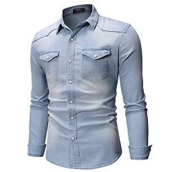 Jeanshemd Herren Slim fit Denim Hemd Freizeithemd mit Revers Denim Langarm Shirt Regular fit Vintage Denim Hemd Cowboy-Style Langarmhemd Western Denim Hemden von RYTEJFES