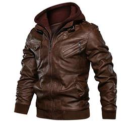 Lederjacke Herren Winterjacke Gefüttert mit Kapuze Winter Warm Plus Velvet Übergangsjacke Fleecejacke Kunstlederjacke Outdoorjacke Bomberjacke Winterlederjacken Große Größen von RYTEJFES