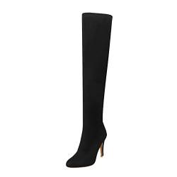 RYTEJFES Barfuß Schuhe Frau Winter, Gefüttert Warme Overknee Hohe Boots Winterstiefel Kniehoch Rutschfester Bequeme Klassisch Stiefel Langschaftstiefel Vintage Blockabsatz-Optik Stiefeletten Schuhe von RYTEJFES