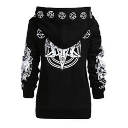 RYTEJFES Damen Gothic Jacke mit Kapuze Witchcraft Hooded Sweatshirt Rock Pullover Hoodie mit Reißverschluss Schuhe Schmuck Moon Druck Schwarz Punk Harajuku Stil Vintage Karneval Fasching Kostüm von RYTEJFES