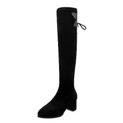 RYTEJFES Damen Stiefel Elegant, Overknee Rutschfester Klassisch Lange Winterstiefel Stiefeletten Gefüttert Bequeme Warme Blockabsatz Schuhe Stiefel-Optik Vintage Kniehoch Boots Langschaftstiefel von RYTEJFES