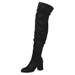 RYTEJFES Damen Stiefel Schwarz, Warme Gefüttert-Optik Boots Damenstiefel Overknee Vintage Bequeme Rutschfester Stiefel Schuhe Blockabsatz Kniehoch Klassisch Kniehoch Stiefeletten Langschaftstiefel von RYTEJFES