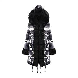 RYTEJFES Damen Wintermantal Lang mit Fell Schwarz Rot Gefüttert Kunstpelz Winterparka Damenmantel Winter Parka Mantel Jacke Fleecemantel Fleecejacke Steppjacke Plüschmantel Übergangsjacke Winterjacke von RYTEJFES