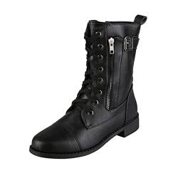 RYTEJFES Damen Winterstiefel, Veloursleder Sexy Flach Casual Boots Schuhe Snow Round Vintage Winter Stiefel Stiefeletten Flat Weiter Schaft Gefütterte Retro Weitschaftstiefel Cowboystiefel von RYTEJFES