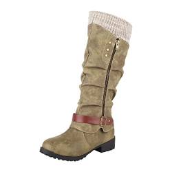 RYTEJFES Herbst Stiefel Damen, Round Flach Winter Casual Boots Stiefel Flat Snow Retro Vintage Winterstiefel Cowboystiefel Weiter Schaft Sexy Veloursleder Herbst Westernstiefel Schuhe von RYTEJFES