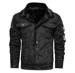 RYTEJFES Herren Fliegerjacke Leder Gefüttert Teddy-Fleece Kunstleder Bomberjacke Pilotenjacke Lederjacke Cargo Militär Pilot Winter Jacke Softshelljacke Bomber Army Übergangs Feldjacke Bikerjacke von RYTEJFES