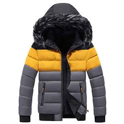 RYTEJFES Herren Jacke Winter mit Fell Steppjacke Warme Übergangsjacke Winterjacke Langarm Wintermantel Gefütterter Baumwolle mit Kapuze Große Größen Bubble Daunenjacke Thermojacke von RYTEJFES