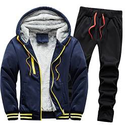 RYTEJFES Herren Jogginganzug Trainingsanzug Winter Warm Sportanzug Männer Fleece-Innenseite Kapuzenjacke mit Reißverschluss +Hosen Jogginghose Zweiteiliger Sportbekleidung von RYTEJFES