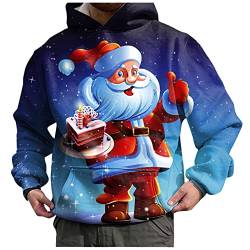 RYTEJFES Herren Weihnachtspullover Rentier Lustig 3D Hoodie Sweatshirts Casual Loose Kapuzenpullover Weihnachtspulli Weihnachten Langarm Kordelzug Pullover mit Kapuze Xmas Pulli von RYTEJFES