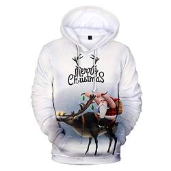 RYTEJFES Herren Weihnachtspullover Rentier Lustig 3D Hoodie Sweatshirts Casual Loose Kapuzenpullover Weihnachtspulli Weihnachten Langarm Kordelzug Pullover mit Kapuze Xmas Pulli von RYTEJFES