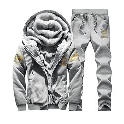 RYTEJFES Herren Winter Warm Fleece Sports Anzug Trainingsanzug Zwei-Teilig Sportanzug Jogginganzüge Langarm Verdickte Kapuzenjacke + Drawstring Sporthosen von RYTEJFES