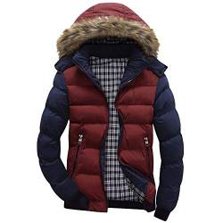 RYTEJFES Herren Winterjacke mit Fell Steppjacke Winter mit Kapuze Winterparka gefüttert Baumwolle Bubble Jacke Mantel für Männer Daunenjacke Outdoor Patchwork Wintermantel Übergangsjacke Thermojacke von RYTEJFES