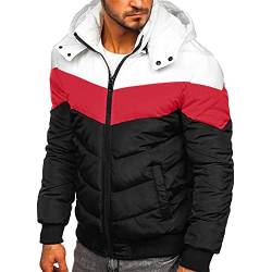 RYTEJFES Herren Winterjacke mit Kapuze übergangsjacke Winter Farbblock Warm Bomberjacke Steppjacke Wintermantel Kunstfell Daunenjacke Leichte Jacket Outdoor Puffer Wattierte Baumwolle Jacke von RYTEJFES