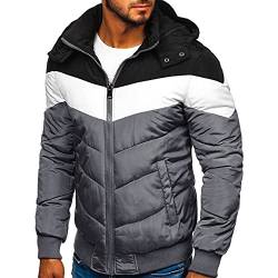 RYTEJFES Herren Winterjacke mit Kapuze übergangsjacke Winter Farbblock Warm Bomberjacke Steppjacke Wintermantel Kunstfell Daunenjacke Leichte Jacket Outdoor Puffer Wattierte Baumwolle Jacke von RYTEJFES