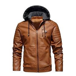 RYTEJFES Lederjacke Herren Schwarz mit Kapuze Winter Kunstlederjacke Kapuzenjacke mit Reißverschluss Windbreaker Outdoor Bomberjacke Bikerjacke Kunstleder Fliegerjacke Leder Übergangsjacke von RYTEJFES