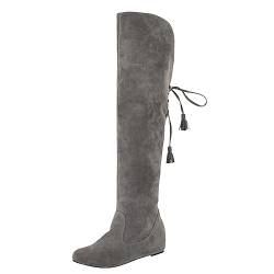 RYTEJFES Plateau Schuhe Damen,-Optik Vintage Bequeme Warme Damenstiefel Stiefel Sexy Gefüttert Blockabsatz Schuhe Boots Klassisch Kniehoch Overknee Rutschfester Langschaftstiefel Stiefeletten von RYTEJFES