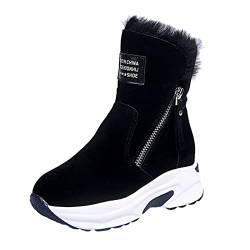 RYTEJFES Schuhe Damen Leder Flach Warm Cozy Snow Stiefel Stiefeletten Rutschfeste Winter Hiver Stilvoll Schuhe Boots Gefüttert Freizeit Outdoor Warm Halten Schneeboots Handschuhe von RYTEJFES