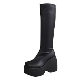 RYTEJFES Stiefel Damen, Blockabsatz Wildleder-Optik Bequeme Warme Schuhe Hackenschuhe Klassisch Elegant Overknee Stiefeletten Stiefel Vintage Kniehoch Rutschfester Wildleder Boots Langschaftstiefel von RYTEJFES