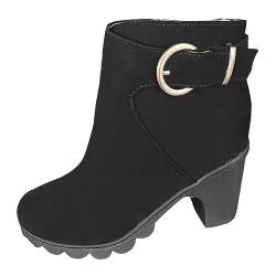 RYTEJFES Stiefeletten Damen Elegant, Veloursleder Retro Ankle Round Stiefeletten Cowboystiefel Herbst Vintage Halbhohe Flat Schlupfstiefel Stiefel Bequeme Lange Casual Flach Boots Schuhe von RYTEJFES