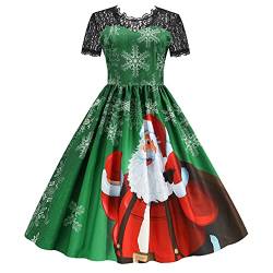 RYTEJFES Weihnachtskleid Damen Elegant Party Kleider Kurzarm Spitze Patchwork Weihnachten Cocktailkleid 50er Jahre Hausfrau Vintage Rockabilly Kleid A-line Swings Abendkleider Weihnachtskleider von RYTEJFES