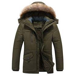 RYTEJFES Winterparka Herren Gefüttert Lang Winterjacke mit Fell Schwarz Fleecejacke Winter Steppjacke Warme Übergangsjacke Langarm Wintermantel mit Kapuze Große Größen Kapuzenjacke von RYTEJFES