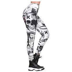 RYTEJFES Yoga Leggings Damen High Waist Gym Sport Leggings Tummy Control Yoga Hosen Running Fitness Workout Kompressionsstrumpfhose Stretch Sportleggins mit Totenkopf gedruckt von RYTEJFES