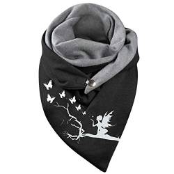 Schal Damen Winter Warm Dreieckschal Winddicht Frühling Winterschal Herbstschal 3D Wolf-Drucke Schals Halstücher Poncho Lässige Weich Baumwolle Schals Dreieckstuch von RYTEJFES