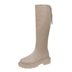 Schnürboots Damen, Bequeme Wildleder Kniehoch Blockabsatz Schuhe Winterstiefel Lange Gefüttert Klassisch Boots Langschaftstiefel Wildleder-Optik Overknee Rutschfester Vintage Stiefeletten Stiefel von RYTEJFES