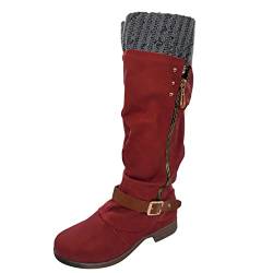 Sexy Schuhe Damen, Kniehoch Gefüttert Rutschfester Blockabsatz Schuhe Langschaftstiefel Wildleder Vintage Warme Hohe Winterstiefel Boots Klassisch Bequeme Overknee Wildleder-Optik Stiefel Stiefeletten von RYTEJFES