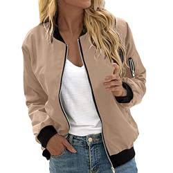 Sportlich, Elegante Jacke, Damen Bomberjacke Winter Dünn Schwarz Sommer Blau Lang Bunt Beige Rosa Bikerjacke Sommerjacke Pilotenjacke Blouson College Jacke Fliegerjacke Übergangsjacke Bomberjacke von RYTEJFES