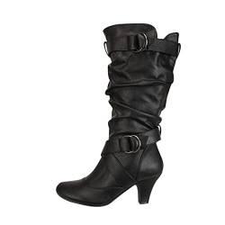 Stiefel Mit Weitem Schaft Damen, Blockabsatz Elegant Wildleder Stiefeletten Boots Kniehoch Wildleder-Optik Klassisch Schuhe Weitschaftstiefel Bequeme Warme Rutschfester Langschaftstiefel Stiefel von RYTEJFES