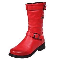 Stiefel Schwarz Damen, Flach Winter Gefütterte Retro Cowboystiefel Stiefel Snow Casual Weiter Schaft Veloursleder Winterschuhe Schuhe Wildleder Sexy Round Flat Boots Stiefeletten von RYTEJFES