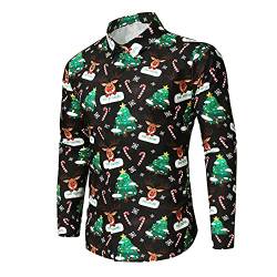 Weihnachtshemd Herren Slim fit Langarm Christmas Shirt 3D Druck Hemd Weihnachten Langärm Lustige Funky Hemden Bluse Oberteile Freizeithemd mit Festlichem Design von RYTEJFES