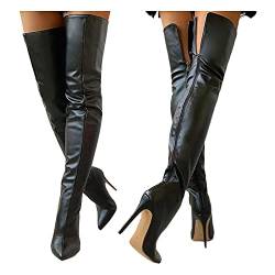 Winterschuhe Damen, Blockabsatz Rutschfester Klassisch Overknee Schuhe Stiefeletten Kniehoch Vintage Bequeme Lange Boots Langschaftstiefel Gefüttert Wildleder Wildleder-Optik Warme Stiefel Stallschuhe von RYTEJFES