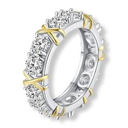RYVETTE Magnetology-Moissanit-Diamantring, Moissanit-Magnetology-Lymphvity-Ring, Lymphdrainage-Formring, Diamant-Magnetology-Lymphvity-Ring, Shaping-Kreuz for Frauen (Farbe : Gold, Größe : 10) von RYVETTE
