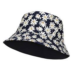 RZKJ-SHOP Fischerhut Sonnenhut Baumwolle Fischerhut Bucket Hat mit Gänseblümchen Druck, Faltbar Strandhut Freizeithut Outdoor-Hut Schlapphut Mütze für Damen Sommer Urlaub Reise Wandern von RZKJ-SHOP