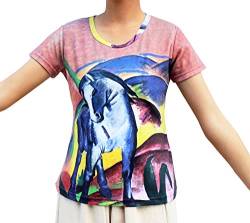 RaanPahMuang Damen Kunstwerk Shirt Salvador Dali Monet Gustav Klimt Vincent Van Gogh, T-Shirt - Franz Marc - Das blaue Pferd, Groß von RaanPahMuang