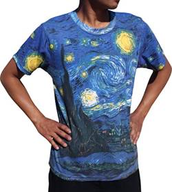 RaanPahMuang Herren Kunstwerk Volldruck Hemd Dali Vangogh Monet Munch Klimt, T-Shirt - Van Gogh - Die Sternennacht, L von RaanPahMuang