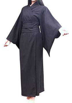 RaanPahMuang Lange Kimono-Bademäntel für Damen, japanische bequeme Blumen-Nachtwäsche, Muang Chiang Mai Baumwolle, Schwarz, X-Large von RaanPahMuang