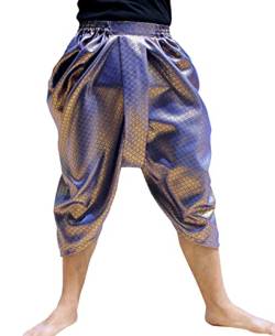 RaanPahMuang Sukhothai Traditionelle Thaihose JonGrabaen aus gemischtem Stoff, Seide - Jeansblau, Mittel von RaanPahMuang