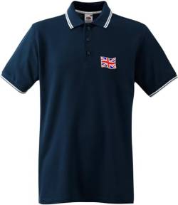 Racker-n-Roll Union Jack Streifen Poloshirt Great Britain Tipped Polo mit Stickemblem, Navy-weiß von Racker-n-Roll