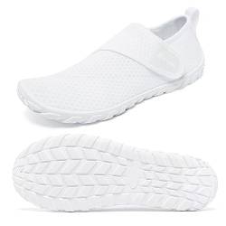 Racqua Wasserschuhe Schwimmschuhe Damen Strandschuhe Herren Strandschuhe Frauen Badeschuhe Mit Klettverschluss Schwimmen Barfuss Schnelltrocken Wasserschuhe Unisex Weiß EU37 von Racqua