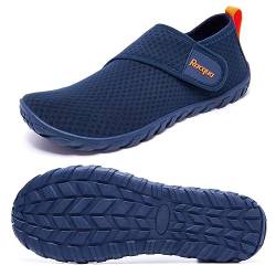 Racqua Wasserschuhe Strandschuhe Herren Schwimmschuhe Damen Badeschuhe Mit Klettverschluss Schwimmen Strandschuhe Frauen Barfuss Schnelltrocken Wasserschuhe Unisex Blau/Orange EU42 von Racqua