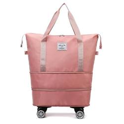 Radefasun Reisetasche mit Trolleyhülle, erweiterbar, extra wasserdicht, Oxford-Reisetasche mit Rollen, Pink, Detachable Wheels, Erweiterbares Gepäckstück mit Spinnrädern in der Mitte von Radefasun