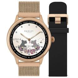 RADLEY Damen Digital Quarz Uhr mit Silikon Armband RYS19-4012-SET, Rotgold & Schwarz, Rund von Radley