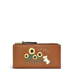 RADLEY London Seeking The Sun Bifold Matinee Geldbörse für Damen, aus Glattleder mit handgezeichneten Sonnenblumen-Illustrationen mit Applikation Hund, Bifold Geldbörse mit 12 Kartenfächern, von Radley