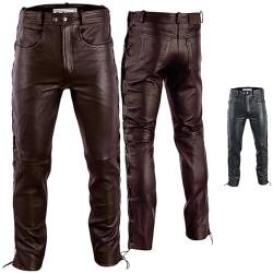 Radmasters Herren Lederhose lederjeans bikerjeans jeans hose aus echtleder seitlich geschnürt, 56/2XL, Dunkelbraun von Radmasters