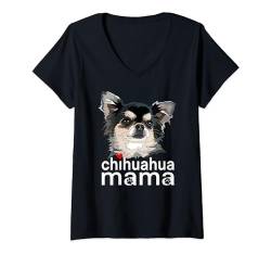 Damen Langhaarige Chihuahua Mama Chiwawa Langhaar Mama Hundeliebhaber T-Shirt mit V-Ausschnitt von Raf THE ARTIST Designs