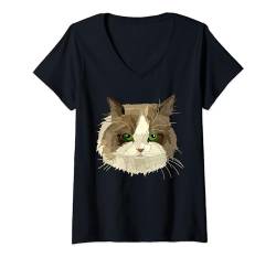 Damen Lustige Katze mit grünen Augen Meow Kitty Mama Papa Katzenliebhaber T-Shirt mit V-Ausschnitt von Raf THE ARTIST Designs
